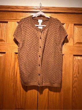 H&M Brown Short-Sleeve Button-Front Knit Cardigan